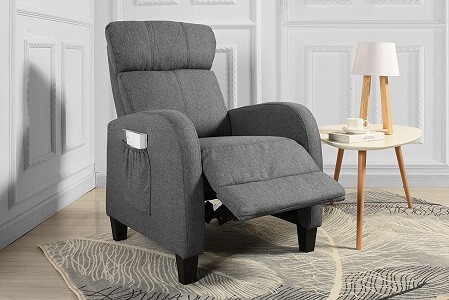 6.Living Room Slim Manual Recliner Chair Dark Grey